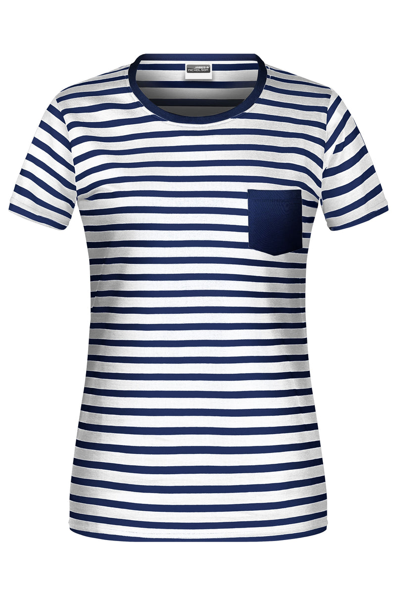 Laden Sie das Bild in Galerie -Viewer, T-Shirt in maritimem Look mit Brusttasche - 8027