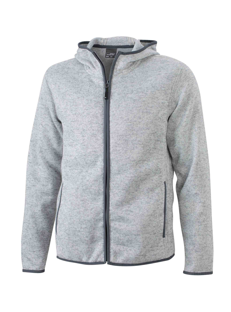 Laden Sie das Bild in Galerie -Viewer, Kapuzenjacke aus Strickfleece in Melangeoptik - Herren - JN589