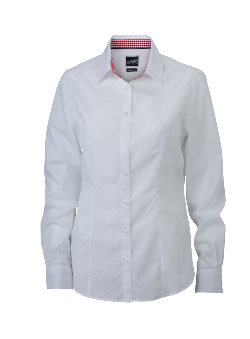 Laden Sie das Bild in Galerie -Viewer, Modisches Shirt mit Karo-Einsätzen an Kragen und Manschette - JN618