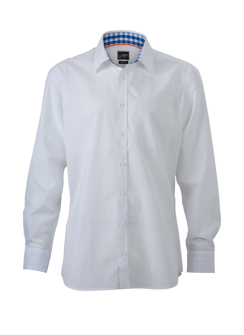 Laden Sie das Bild in Galerie -Viewer, Modisches Shirt mit Karo-Einsätzen an Kragen und Manschette - JN619