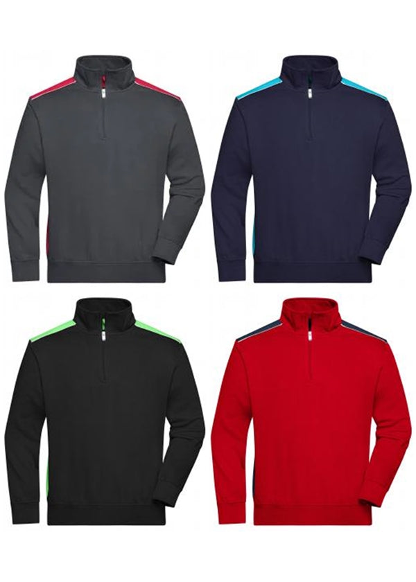 Laden Sie das Bild in Galerie -Viewer, Sweatshirt mit Stehkragen, Reißverschluss und Kontrasteinsätzen - JN868