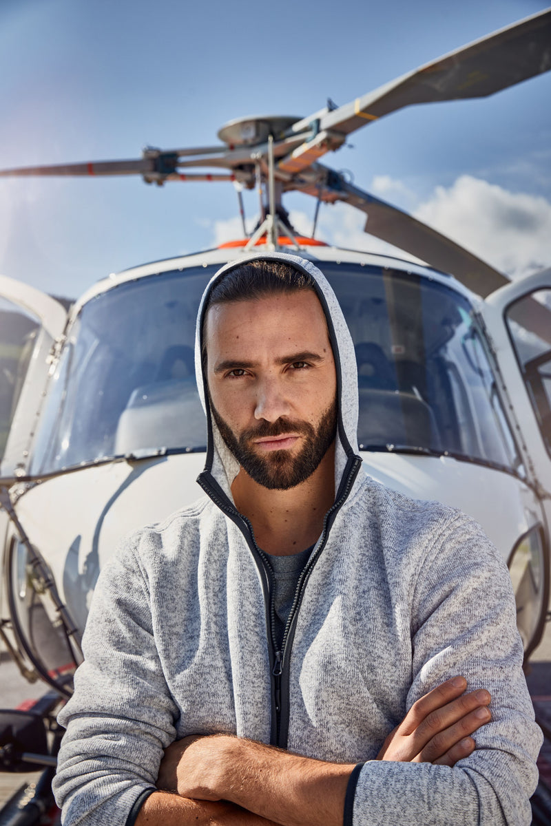 Laden Sie das Bild in Galerie -Viewer, Kapuzenjacke aus Strickfleece in Melangeoptik - Herren - JN589