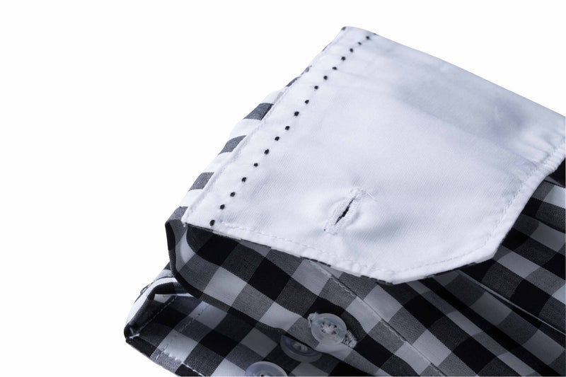 Laden Sie das Bild in Galerie -Viewer, Modisches Karoshirt mit Uni-Einsätzen an Kragen und Manschette - JN616