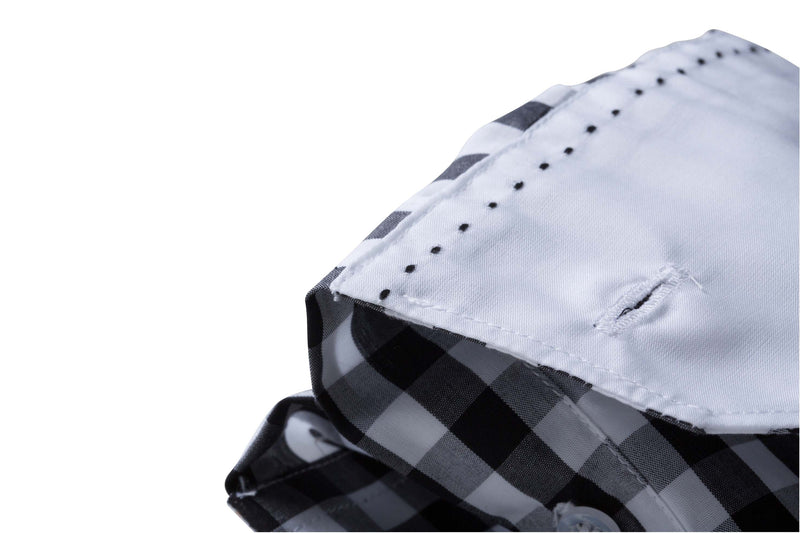 Laden Sie das Bild in Galerie -Viewer, Modisches Karoshirt mit Uni-Einsätzen an Kragen und Manschette - JN617