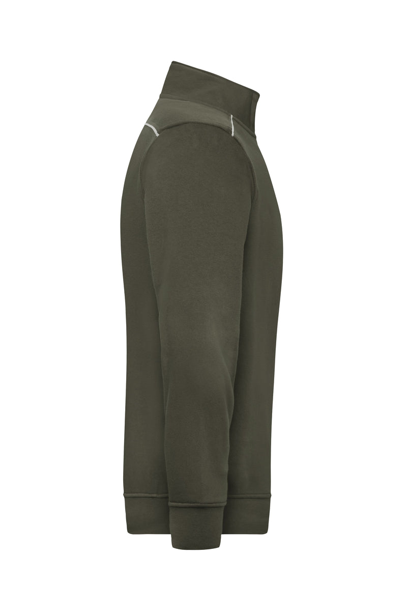 Laden Sie das Bild in Galerie -Viewer, Sweatshirt mit Stehkragen, Reißverschluss und Kontrastpaspel - JN895