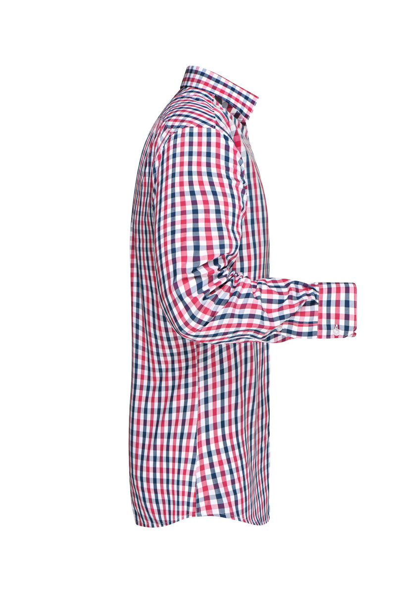 Laden Sie das Bild in Galerie -Viewer, Modisches Karoshirt mit Uni-Einsätzen an Kragen und Manschette - JN617