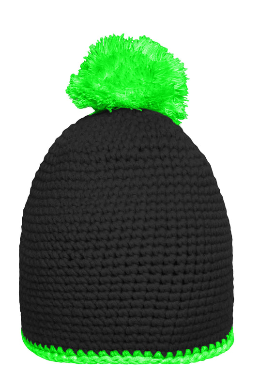 Pompon Hat with Contrast Stripe