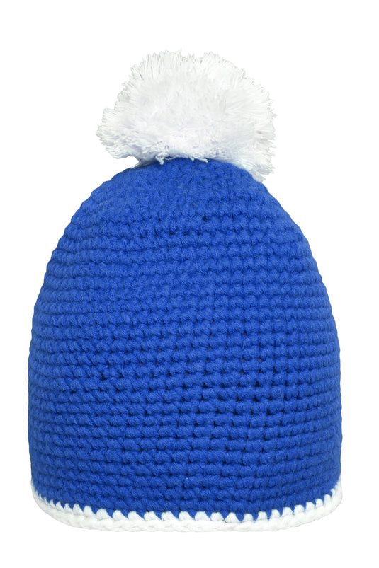 Pompon Hat with Contrast Stripe