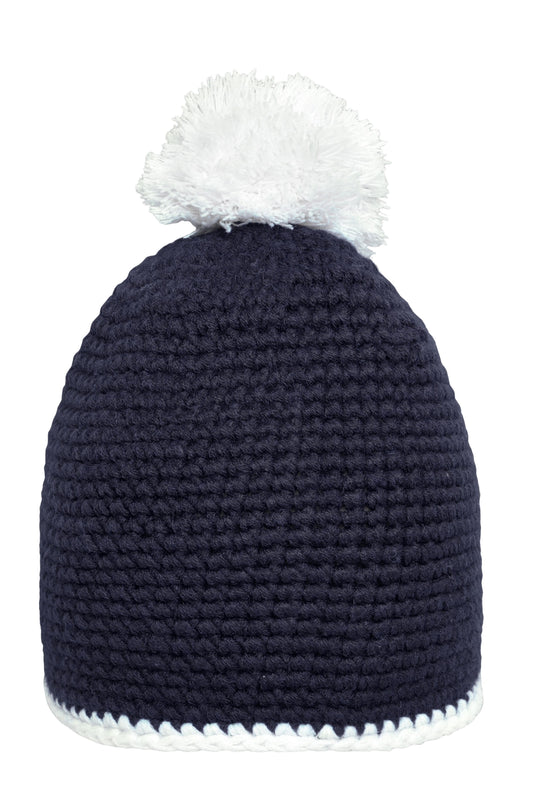 Pompon Hat with Contrast Stripe