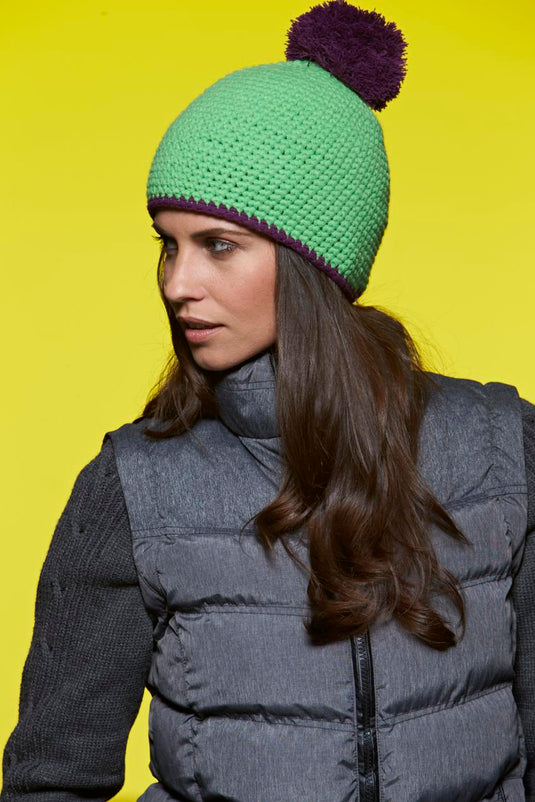 Pompon Hat with Contrast Stripe