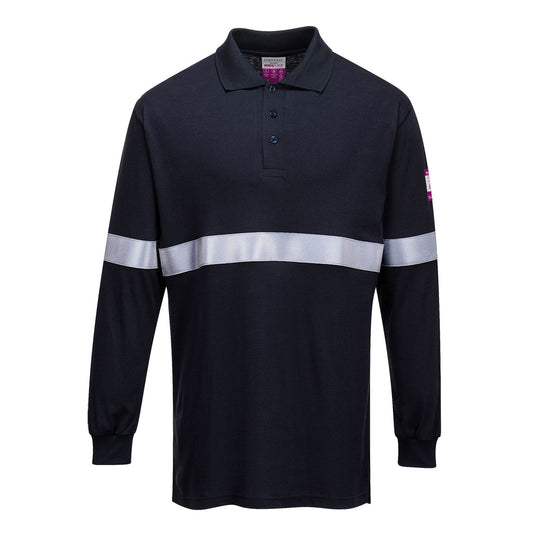 Flammhemmendes, antistatisches Langarm Poloshirt mit Reflektionsstreifen - FR03