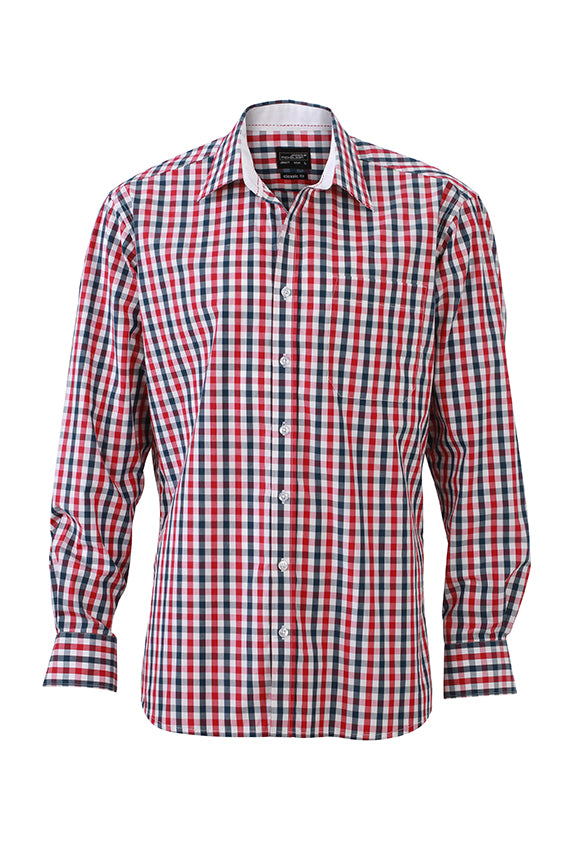 Laden Sie das Bild in Galerie -Viewer, Modisches Karoshirt mit Uni-Einsätzen an Kragen und Manschette - JN617
