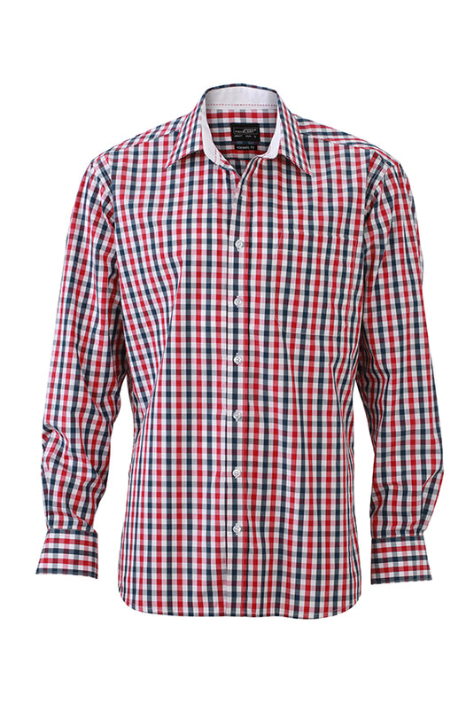 Modisches Karoshirt mit Uni-Einsätzen an Kragen und Manschette - JN617