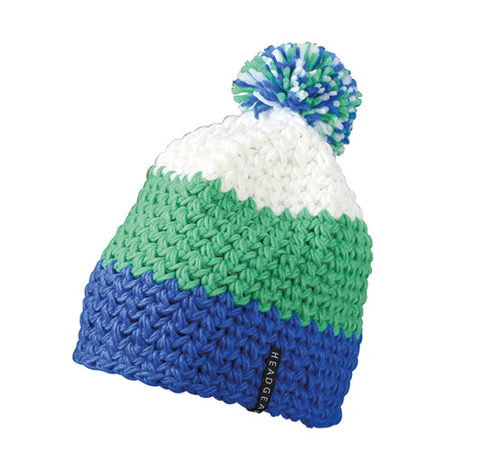 Angesagte 3-farbige Häkelmütze mit Pompon - MB7940