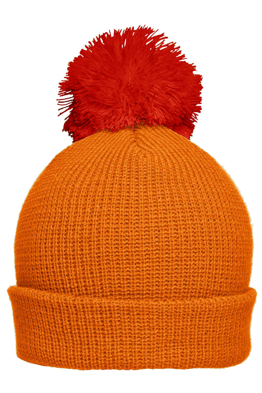 Strickmütze mit Umschlag und Pompon - MB7967