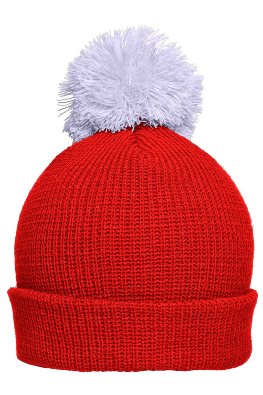 Strickmütze mit Umschlag und Pompon - MB7967