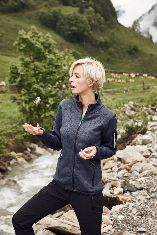 Modische Strickfleece Jacke mit Stehkragen - JN761