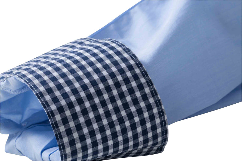 Laden Sie das Bild in Galerie -Viewer, Modisches Shirt mit Karo-Einsätzen an Kragen und Manschette - JN618
