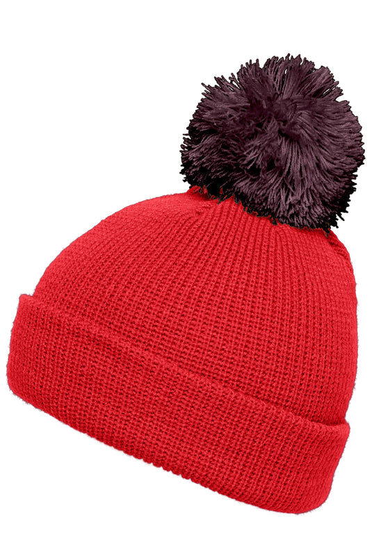 Strickmütze mit Umschlag und Pompon - MB7967