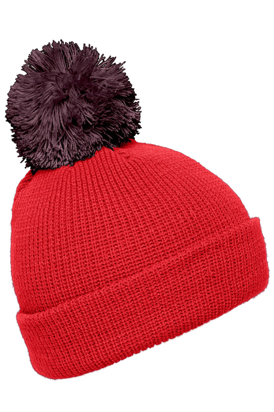 Strickmütze mit Umschlag und Pompon - MB7967