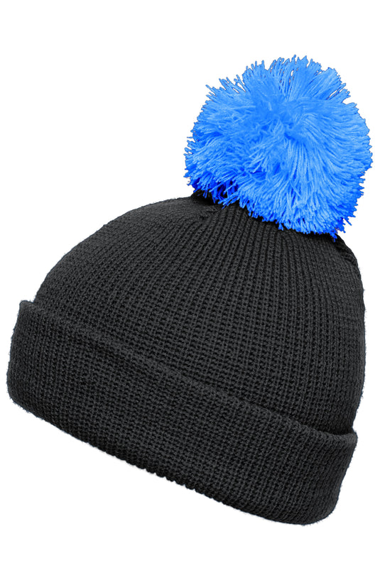 Strickmütze mit Umschlag und Pompon - MB7967