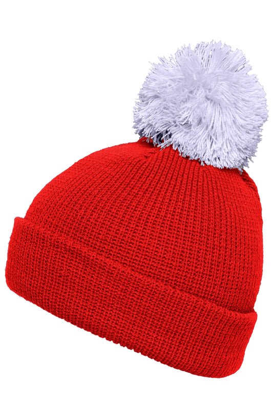 Strickmütze mit Umschlag und Pompon - MB7967