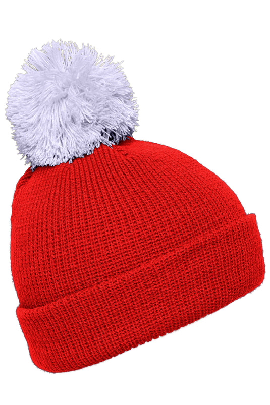 Strickmütze mit Umschlag und Pompon - MB7967