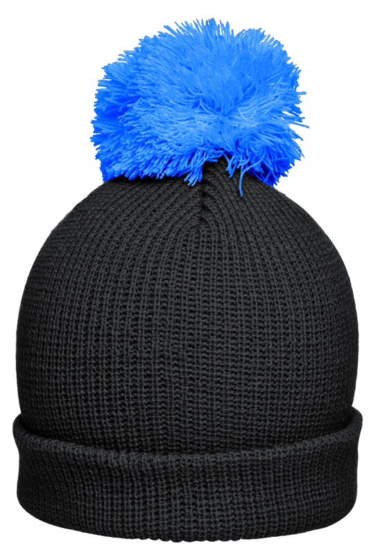 Strickmütze mit Umschlag und Pompon - MB7967