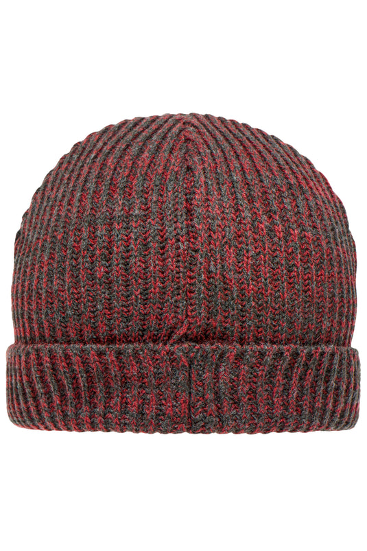 Melierte Strickmütze mit Krempe - MB7992